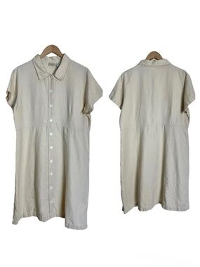 L.L Bean 100% Linen Button Front Dress Tan Khaki Color Size 16